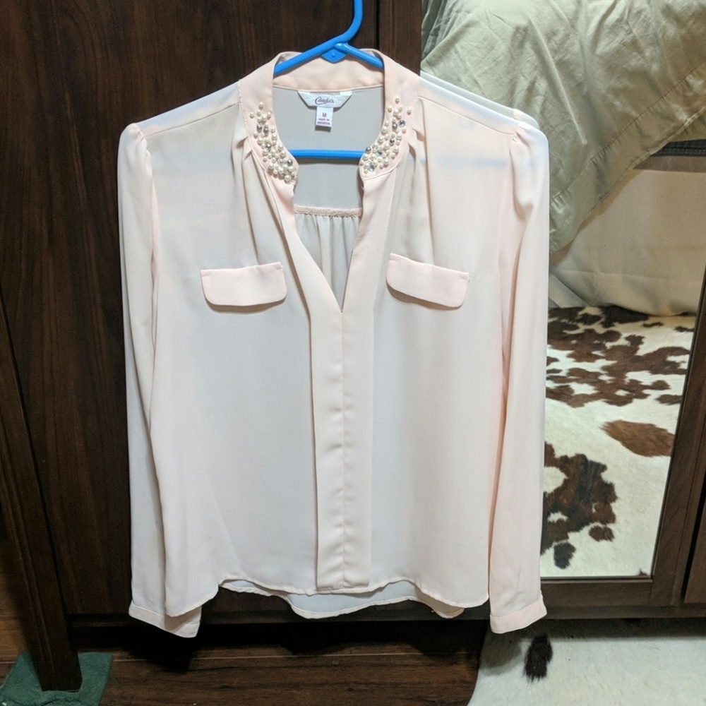 Embellished collar, dressy blouse.